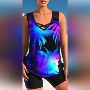 Modlilly Tropical Plant Bike Short Swim Set, NWOT Size Large 12-14